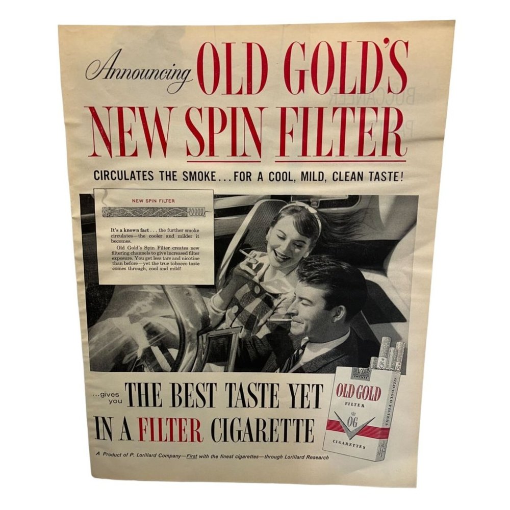 Vintage 1958 Print Ad Old Gold Cigarettes Spin Filter Smoking Tobacco